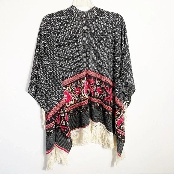 Umgee Boho Floral Fringe Kimono Poncho Swim Cover Up XXL - Picture 4 of 7